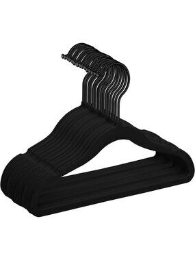 Non-Slip Velvet Baby Hangers, 11.8" Toddler Clothes Hangers, Pack of 50, Black